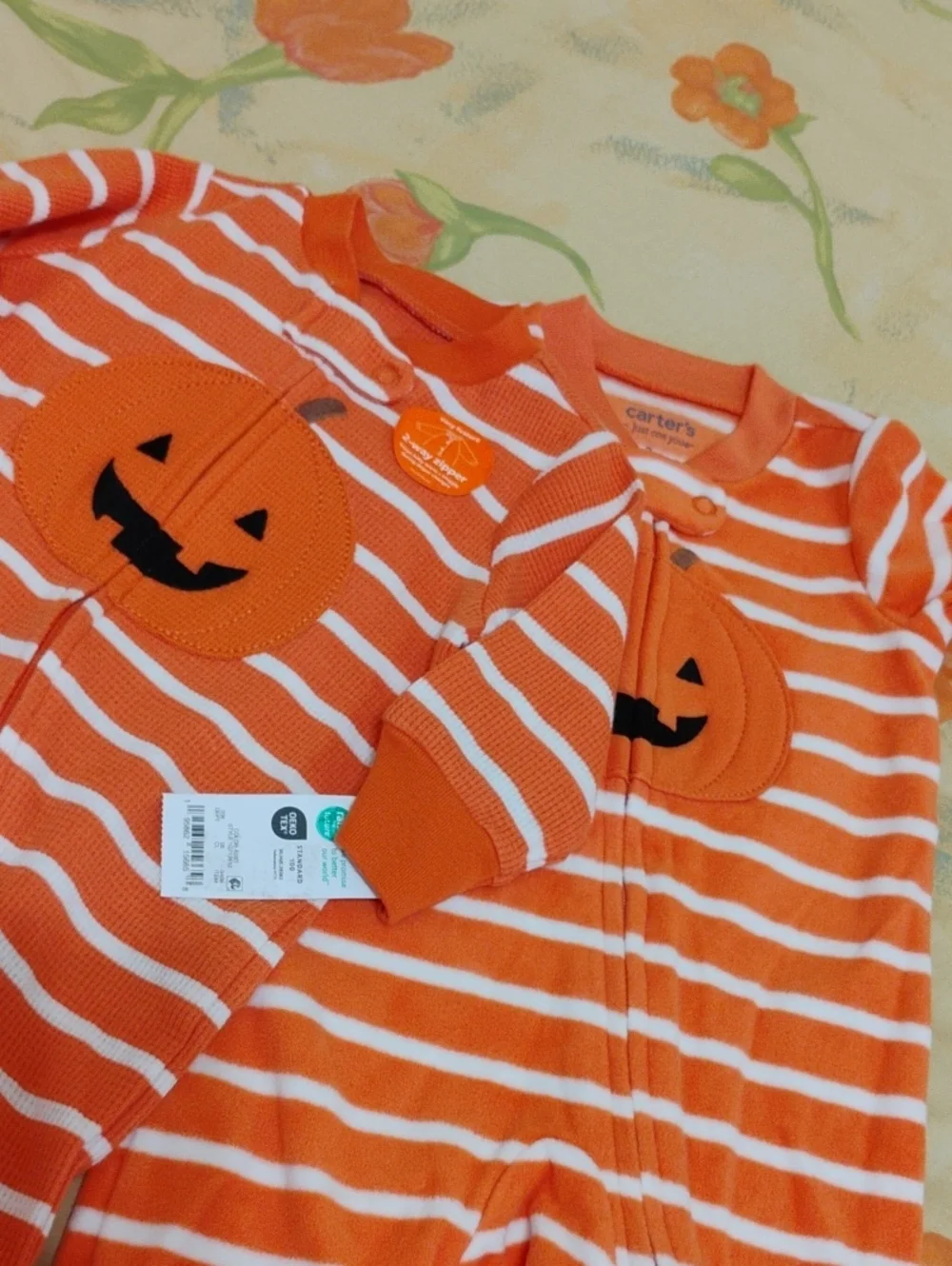 Carter's 3M Orange Striped Pumpkin Halloween One-Piece for Kids Set Of 2